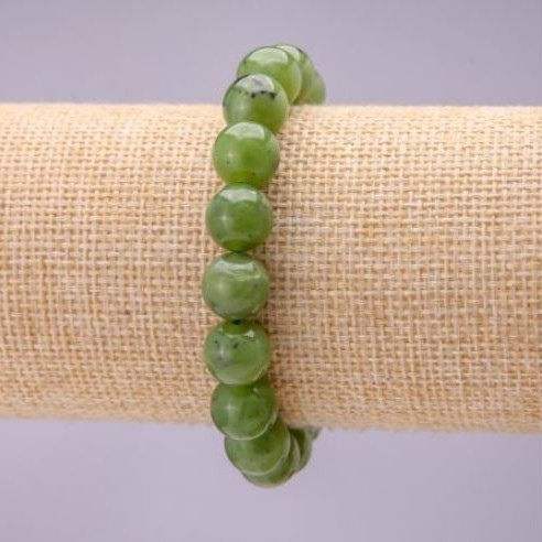 Canadian Jadeite Bracelet, smooth beads, 10 mm diameter (±), on elastic cord, length 18 cm
