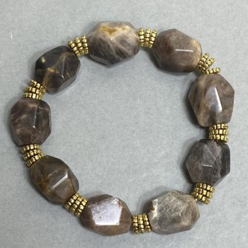 Sunstone Bracelet, Faceted 16-18×12-15 mm ± with Metal Inlays, 18 cm Stretch