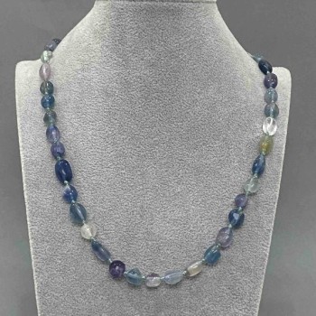 Fluorite faceted necklace, bead size 8x9 mm, length 50 cm, with clasp