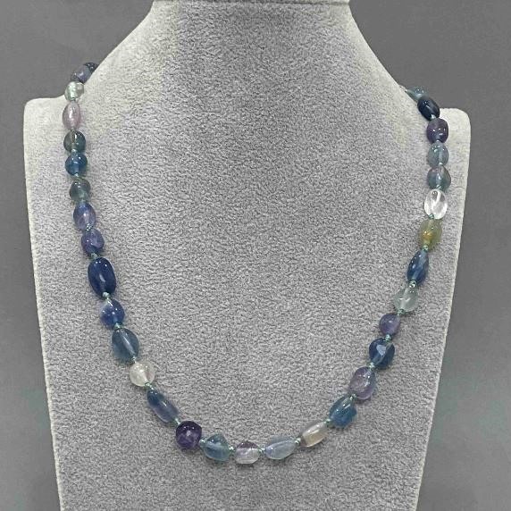 Fluorite faceted necklace, bead size 8x9 mm, length 50 cm, with clasp