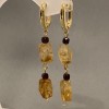 Earrings Citrine with multi-faceted shapes 10-12x8 mm, Garnet cubes 4 mm, length 62 mm
