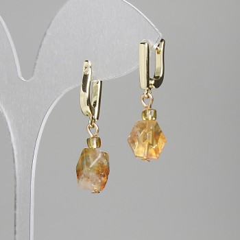Citrine Earrings - Polygonal 12x8mm +/- with 4mm beads +/-