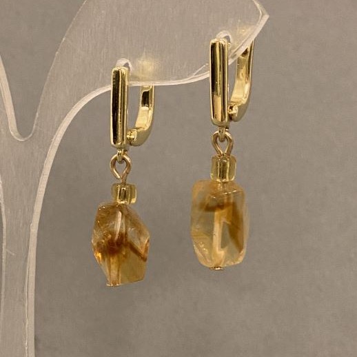 Citrine Earrings - Polygonal 12x8mm +/- with 4mm beads +/-
