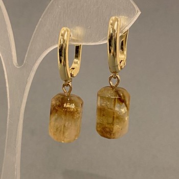 Earrings with Citrine in a Faceted Cylinder, 15×9 mm, 36 mm long