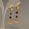 Earrings Citrine Cylinder 9x6 mm + Hessonite (Yellow Garnet) Cube 4 mm +, Length 42 mm +