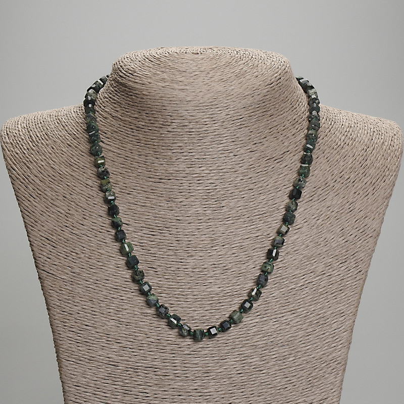 Ocean Jasper Necklace with Faceted Cubes, 5x5 mm, length about 45 mm with clasp