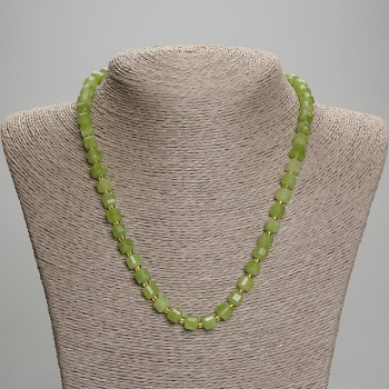 Chrysoprase-Olivine Necklace with Faceted Cubes