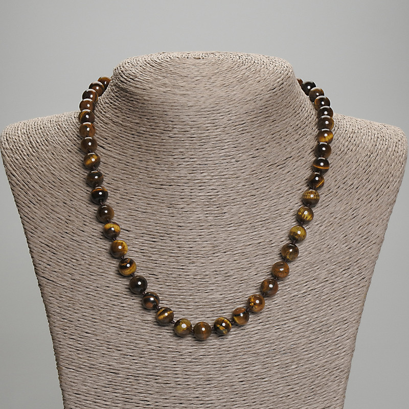 Tiger's Eye Necklace with Smooth Beads, 8 mm Diameter, approx. 45 cm Length with Clasp