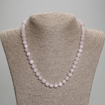 Rose Quartz Faceted Cube Bead Necklace, diameter 7x7 mm, length 45 mm +/- with clasp