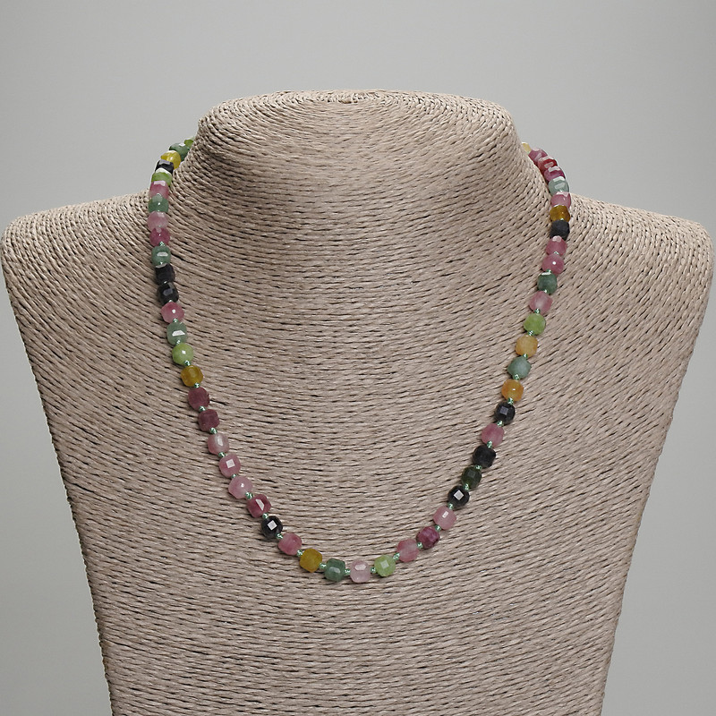 Tourmaline Necklace with Faceted Cubes, approx. 5 mm diameter, length 45 mm ± with clasp