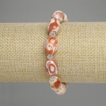 Desert Jasper Barrel Bead Bracelet, 14×10 mm barrels, 5 mm beads, length 18 cm