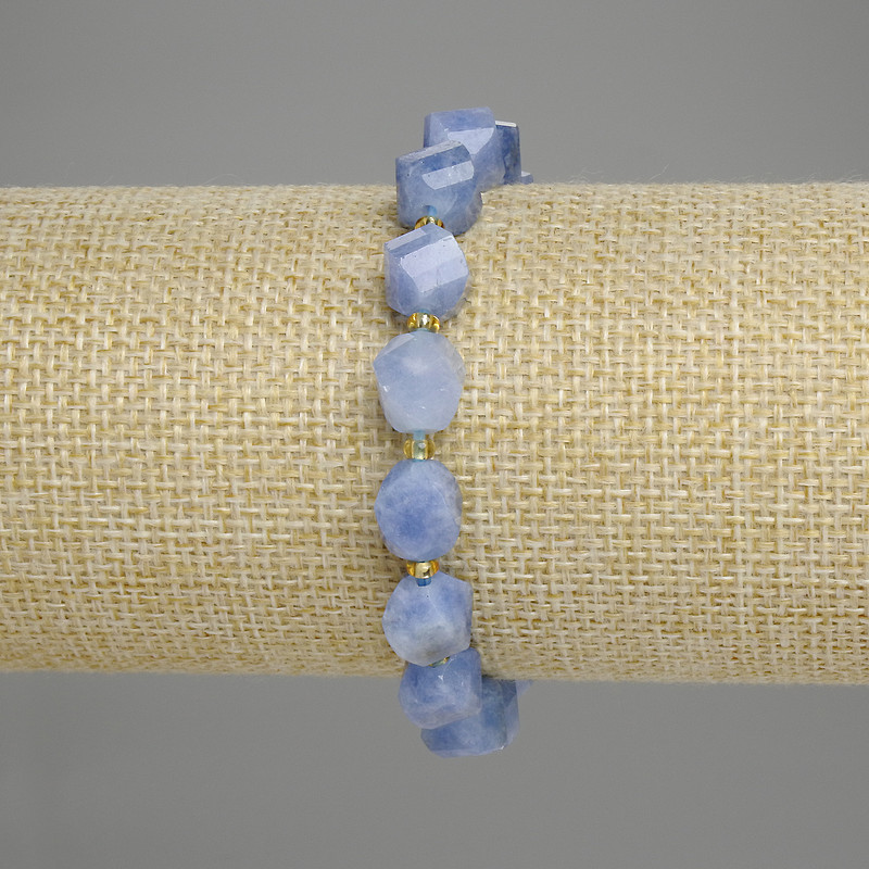 Aquamarine Bracelet with Faceted Rhombus Beads 10×8 mm ±, 3 mm Seed Beads ±, Length 18 cm +