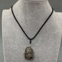 Pendant in a silver-plated weave with natural Jasper, dimensions approximately 35×20 mm +/- on a cord, cord diameter 2.5 mm +/-, length 50 cm +/-