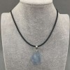 Unpolished Aquamarine Pendant, assorted diameter 31×16–37–18 mm +/- on cord, cord diameter 2.5 mm +/-, length 50 cm +/- chain