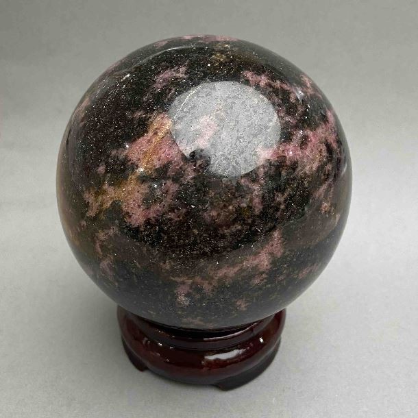 Rodonite Natural Stone Decorative Sphere, Diameter 80 mm ± (Weight from 970 g)