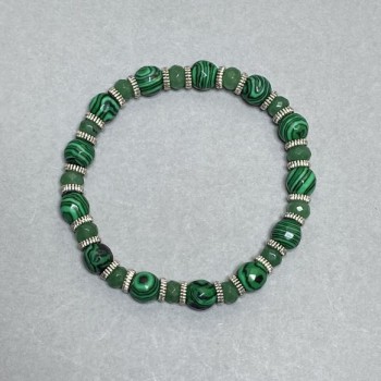 Bracelet with Malachite and Nephrite, 18 cm stretch