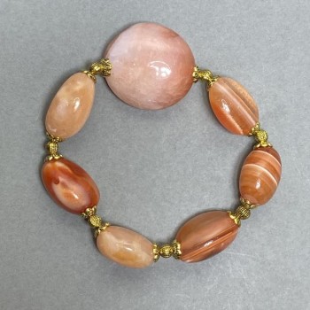 Carnelian Bracelet, Faceted 18x12 mm +/- 25 mm +/- with Metal Inserts, 18 cm stretch bracelet
