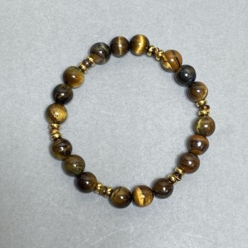 Tiger's Eye Bead Bracelet, 8mm beads, Hematite Rondelle 4x2mm, length 18 cm stretch