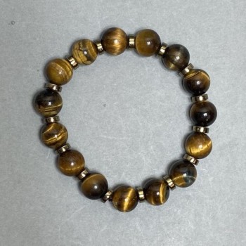 Bracelet with Tiger's Eye beads 10mm, Hematite rondels 6x2mm, length 18 cm, stretch