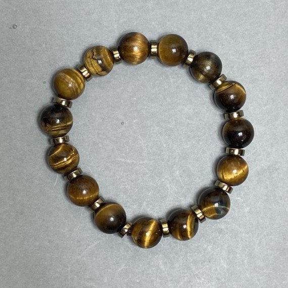 Bracelet with Tiger's Eye beads 10mm, Hematite rondels 6x2mm, length 18 cm, stretch
