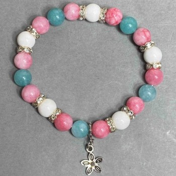 Tourmaline and Aquamarine Bead Bracelet, 8 mm diameter (±), with metal inserts, 18 cm stretch