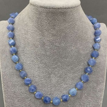 Aquamarine Necklace with Faceted Diamond-Shaped Beads, 9x8 mm, 45 cm length ± with clasp