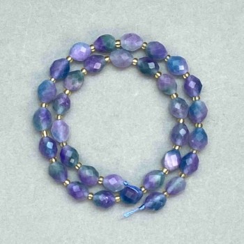 Fluorite Beads, Faceted Grain Shape, Diameter 10x7 mm, 5 mm +/-; Seed Beads 3 mm +/-; Length 37 cm +/- on Thread