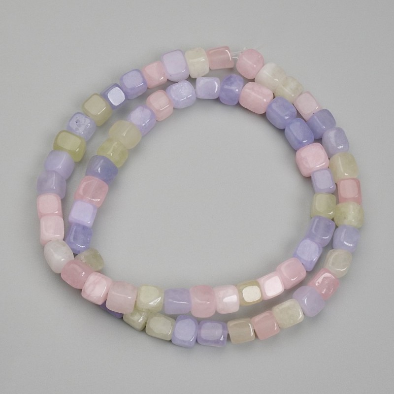 Morganite cube beads, 5 mm diameter, about 38 cm long on thread