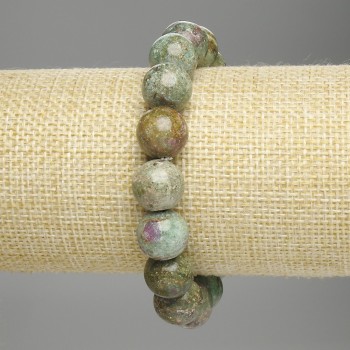 Fuchsite bracelet with ruby inclusions, smooth beads, 12 mm diameter +/-, 18 cm length +/- stretch