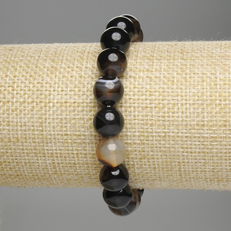 Agate bracelet with smooth beads, 10 mm diameter, 18 cm length, stretch