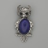 Owl Lapis Lazuli Brooch-Pendant, 60×29 mm, black crystals, silver-colored metal