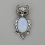 Brooch Pendant 'Owl' Moonstone, 60 x 29 mm +/- Black Crystals, Silver-Toned Metal