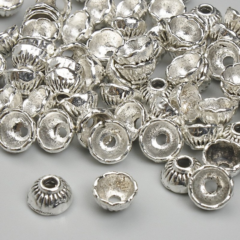 Bead caps for beads, silver, 4x7 mm, hole diameter 2.3 mm, pack 20 g (~63 pcs)