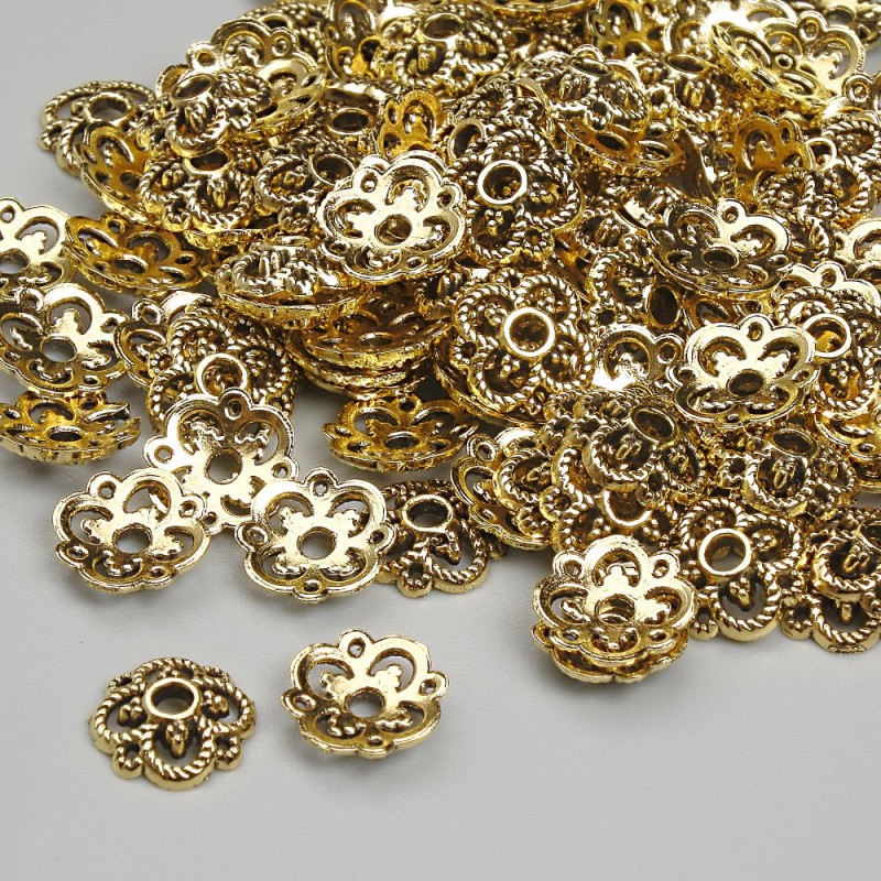 Bead caps, gold-tone, 8 mm diameter, hole approx. 2 mm, packaging 20 g (~118 pcs)