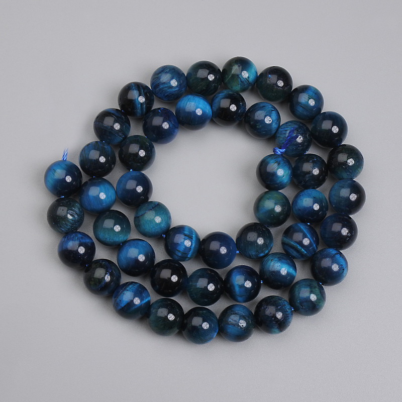 Azure Tiger's Eye Beads, Smooth Round 8mm, 38 cm Length on Thread