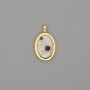 Pendant with mother-of-pearl, gold-tone metal, and rhinestones, 23x14 mm