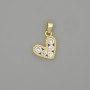 Heart Pendant - Gold-Tone Metal with White Crystals, 18x11 mm