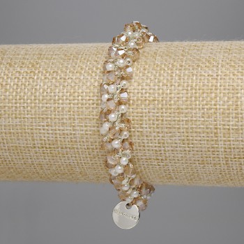 Hair elastic with white beads, 3 mm and faceted elements 4–5×4 mm
