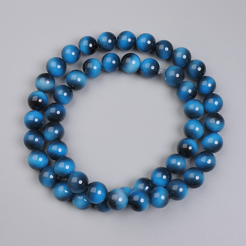 Azure Tiger's Eye Beads (Pressed) Smooth Balls, 8mm Diameter ±, on Thread, Length 38cm+