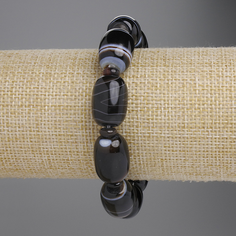 Agate Barrel Bracelet with Rondelles, diameter about 18×13 mm, rondelles 6×3 mm, length 18 cm, elastic