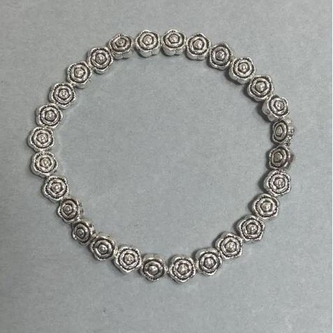 Rose Bead Bracelet, 7mm Beads, Silver-Tone Metal, Stretch, Length 18mm +/-