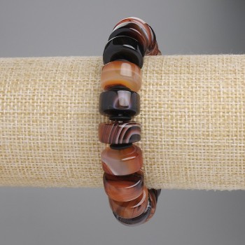 Agate Rondelle Bracelet, elastic stretch, rondelle beads 15x7-7 mm and 8x1 mm, length 18 cm