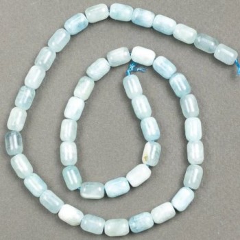 Natural Aquamarine Barrel Beads, 6x9mm, 39 cm length