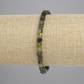 Green Tourmaline Bracelet with Faceted Cube Beads 4×4 mm, Length ~18 cm, Stretch