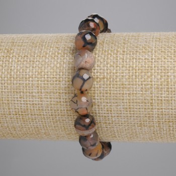 CLEARANCE! Dragon's Vein Agate Bracelet with Faceted Beads, 9.5 mm diameter, 18 cm length, stretchy