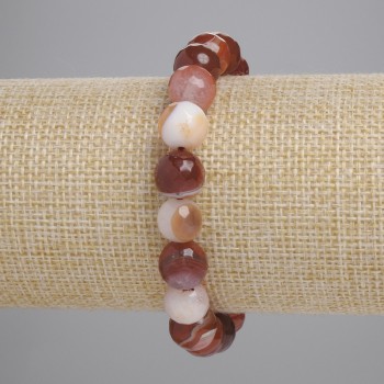 Faceted agate bead bracelet, 9.5 mm diameter, 18 cm length, stretch