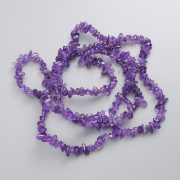 Amethyst beads, natural stone chips on beading thread, diameter 4-11×2-3.5 mm, length 78 cm