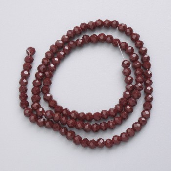 Beads Czech Crystal on thread, burgundy matte faceted rondel, 3.5 × 3 mm, 32 cm length