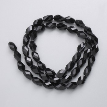 Czech Crystal Beads on thread, black matte, faceted diamond-shaped, 9x5mm +/-, 41cm +/-