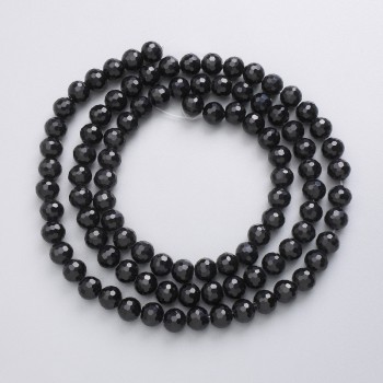 Czech Crystal Beads on Thread, Black Matte Faceted Beads, 5mm Diameter, 40 cm Length +/-